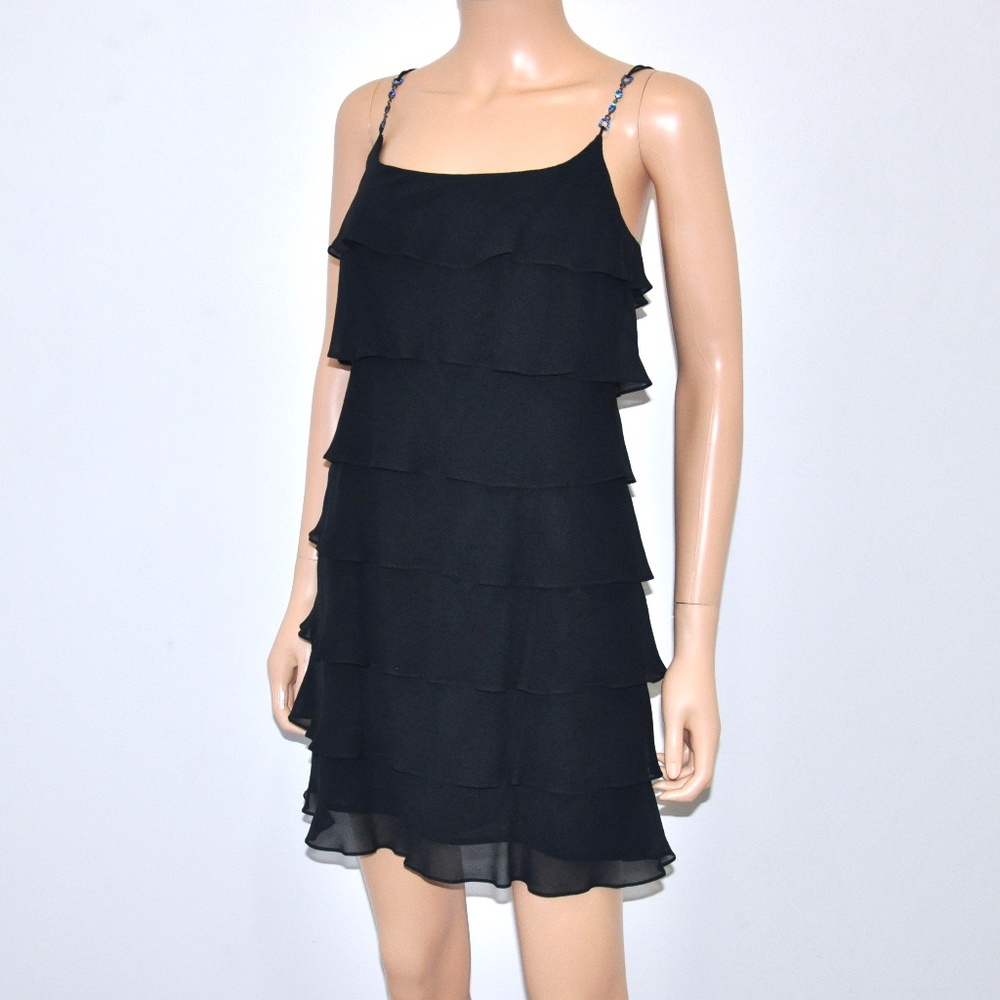 SOLD! NWT KAY UNGER Black Silk Tiered Layered Dress